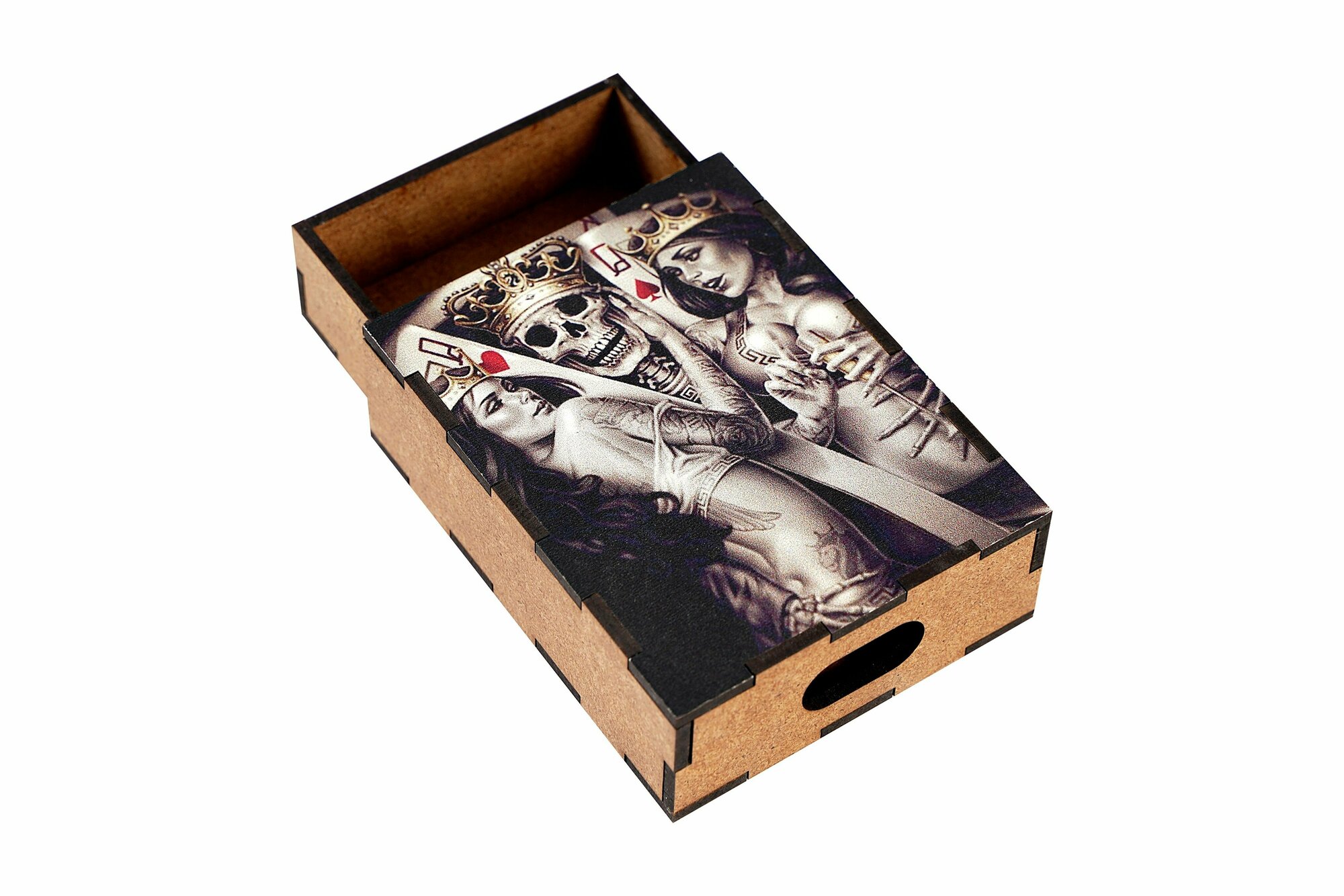 Футляр для игральных карт Дама Пик "Скелет", дерево, внутренние размеры 92 на 67мм — фото 1
