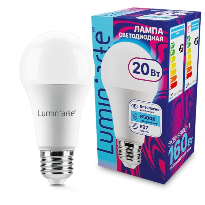 фото Светодиодная лампа LUMINARTE LSTD-A60-20W6KE27 20Вт 6500K E27, цена за 1 шт.