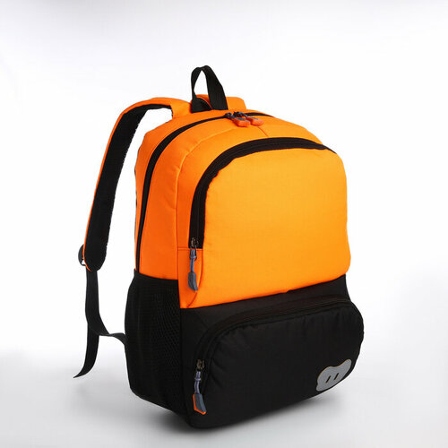Рюкзак, 29*13*40, 2 отд на молнии, н/к, 2 б/к, светоотраж, оранжевый/черный