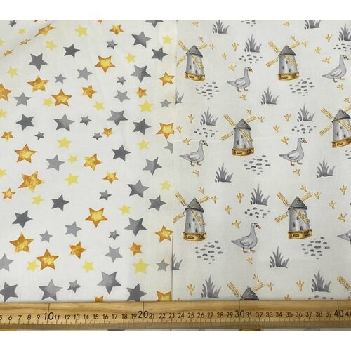 Ткань для шитья / баса / Звезды и Гуси 2шт 1 м х 1,5 м