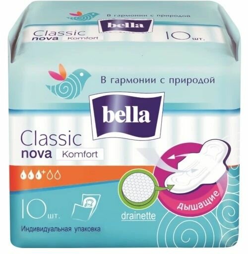 Гигиенические прокладки Bella (Белла) Nova Classiс Komfort, 3+ капли, 10 шт х 1уп