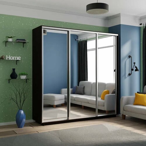 Шкаф-купе,180x60x220,(ШxГxВ), Экспресс, 3дверный, ДСП, Венге , зеркало/зеркало/зеркало