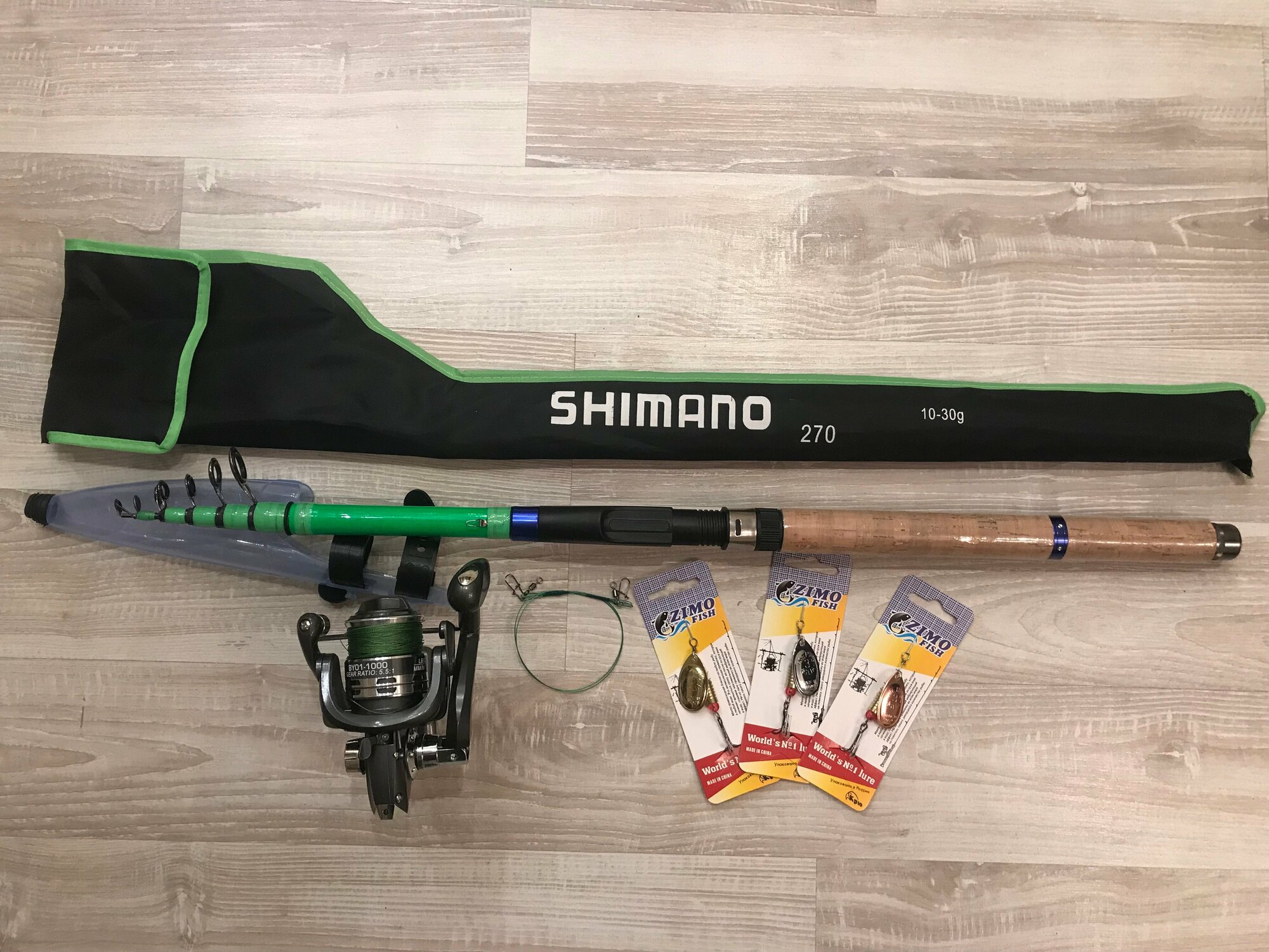 Спиннинг Shimano телескопический в сборе 270 см тест 10-30 г