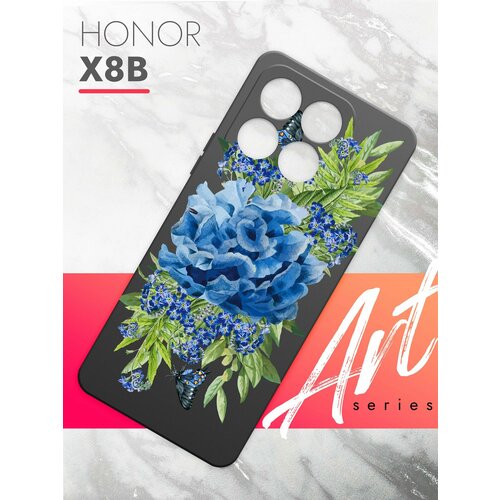 Чехол на Honor X8b (Хонор Х8б) черный матовый силиконовый с защитой (бортиком) вокруг камер, Brozo (принт) Синий Колокольчик чехол на honor x8b хонор х8б черный матовый силиконовый с защитой бортиком вокруг камер brozo принт синий колокольчик