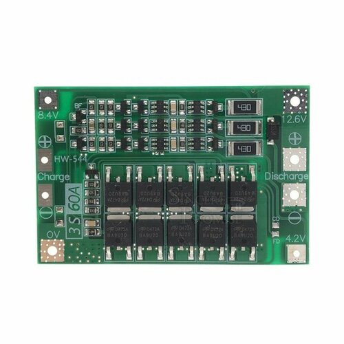 BMS-контроллер 3S/60A для Li-Ion ячеек 3.7V 18650, 26650. 3s 12 6v 60a 18650 li ion lithium battery bms protection board with balance for drill motor