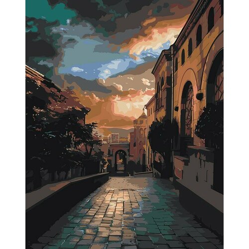 картина по номерам одна на мосту 40x50 см Картина по номерам Армения: вечерний город Ереван 40x50