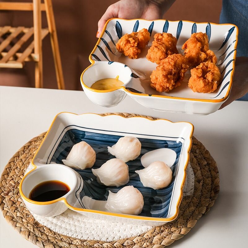 Тарелка японский стиль квадратная для суши и пельменей, лабиринт