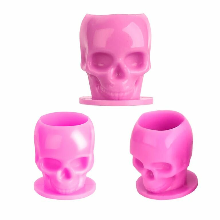 Колпачки под тату краску в виде черепа, eмкости для пигментов Skull Ink Cup Pink, 50 штук