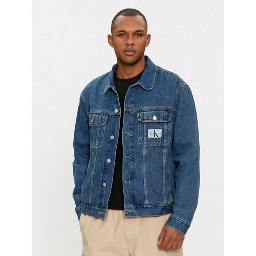 Куртка Calvin Klein Jeans, размер L [INT], синий 2021 denim jacket male hole retro motorcycle basic coat streetwear hip hop bomber jacket cowboy denim jacket