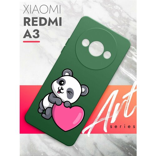 Чехол на Xiaomi Redmi A3 (Ксиоми Редми А3) зеленый опал матовый силиконовый с защитой (бортиком) вокруг камер, Brozo (принт) Панда Сердце чехол на xiaomi redmi a3 ксиоми редми а3 синий матовый силиконовый с защитой бортиком вокруг камер brozo принт панда сердце