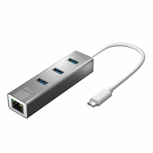 Хаб J5create USB-C - 3xUSB Type-A 3.0 / Ethernet JCH474 gcr комплект автомобильное зарядное устройство на 2 usb порта qc3 pd18w typea typec кабель1 м lightning белый