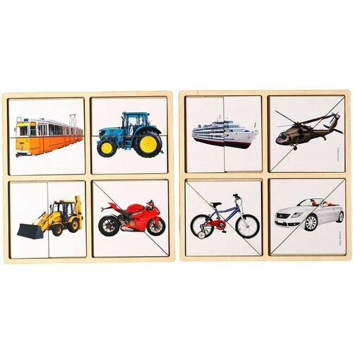 Разрезной пазл-вкладыш Транспорт деревянный, парные картинки-половинки, головоломка для малышей, развитие мелкой моторики и логики
