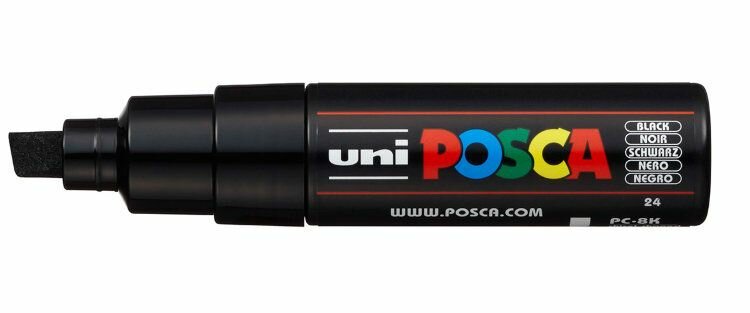 Маркер POSCA PC-8K, чёрный, до 8.0 мм, скошенный наконечник № 24,