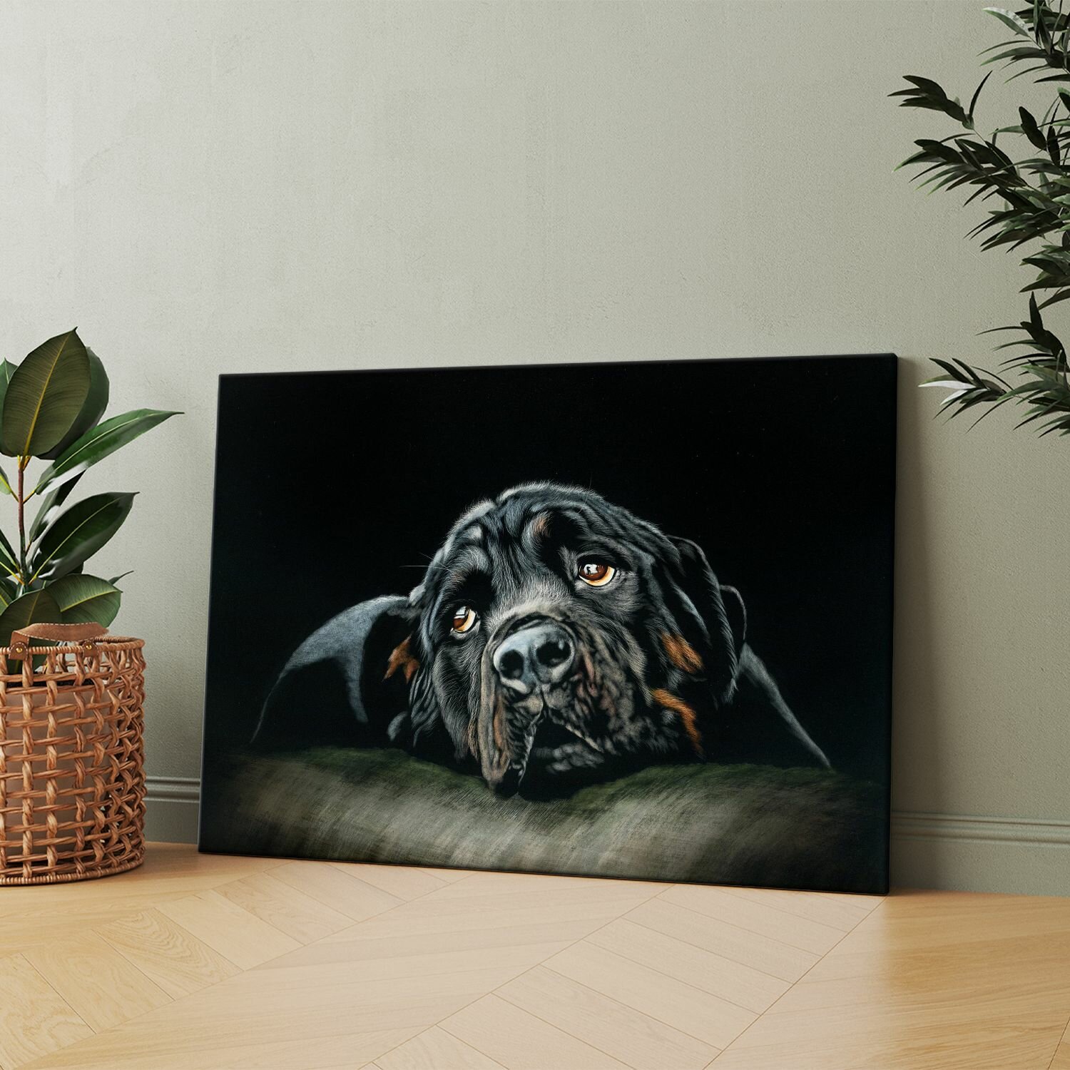 Картина на холсте (Ротвейлер арт злой собаки) 50x70 см. Интерьерная на стену.