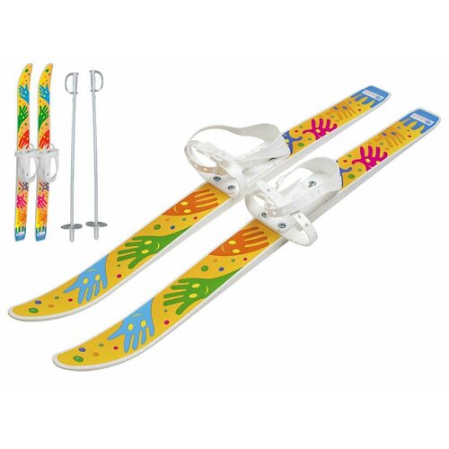 лыжи детские олимпик спорт 66 75 см с детскими мягкими креплениями и палками в сетке Лыжи детские Лыжики пыжики с палками (75 см) в сетке
