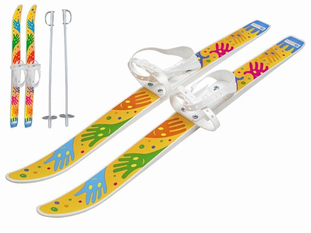 Лыжи детские "Лыжики пыжики" с палками (75 см) в сетке