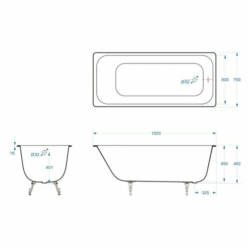 Ванна чугунная Delice Aurora 150x70 DLR230603-AS с антискользящим покрытием