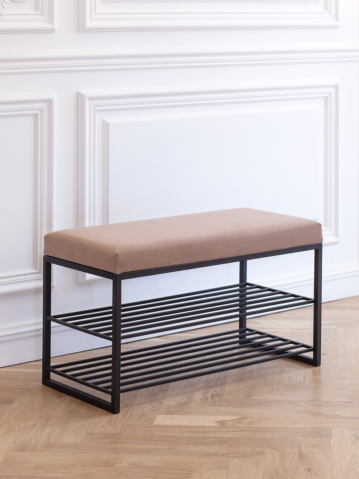 Обувница GARDA, черный каркас, сидение велюр цвет Mocco, 850х400х520 — фото 1