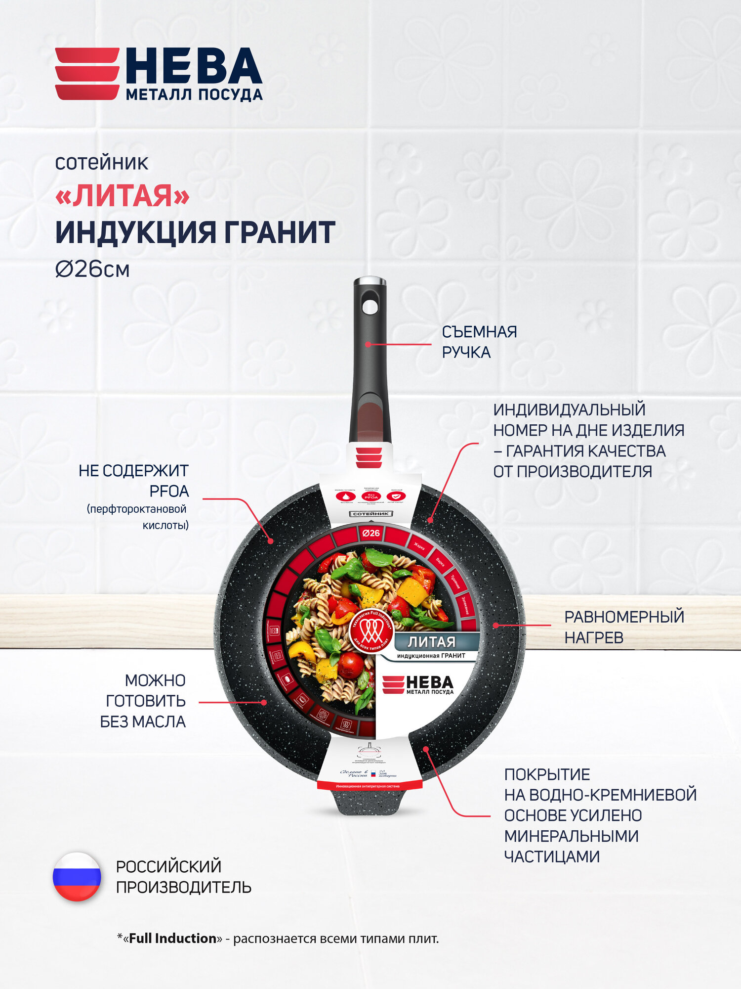 Сотейник НМП Литая Гранит (без крышки) черный (l181326i) Нева металл посуда - фото №2