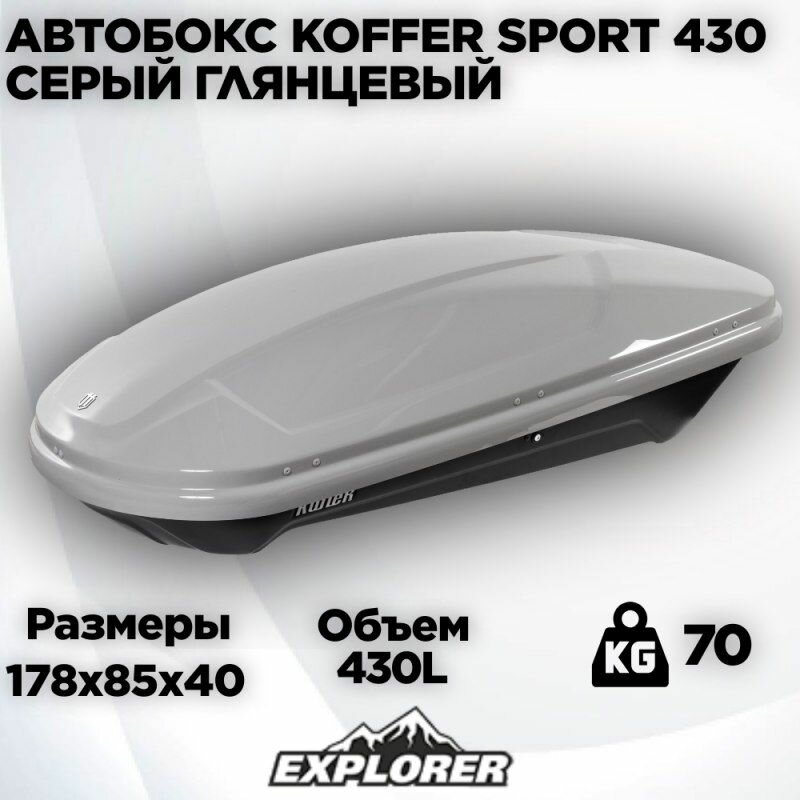 Автомобильный бокс (багажник на крышу) Koffer Sport 1860х850х400 серый глянец (duo open) 430л