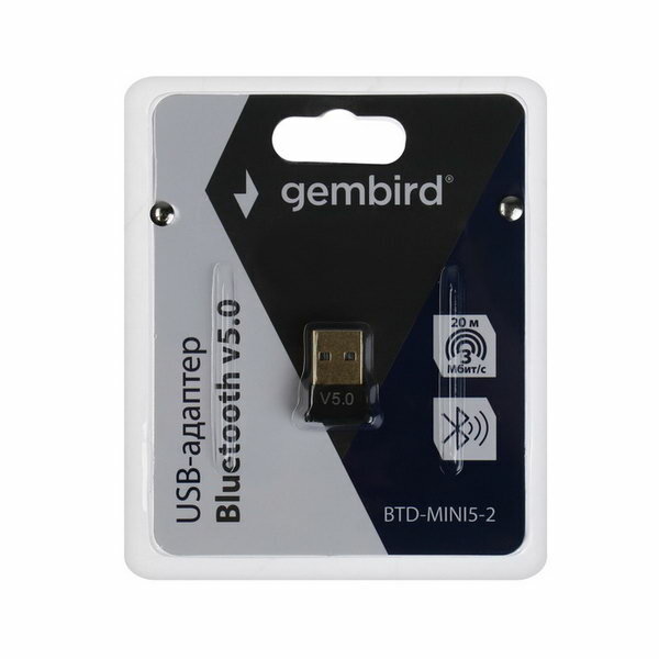 Адаптер Bluetooth BTD-MINI5-2, USB, v.5.0, 20 метров, черный