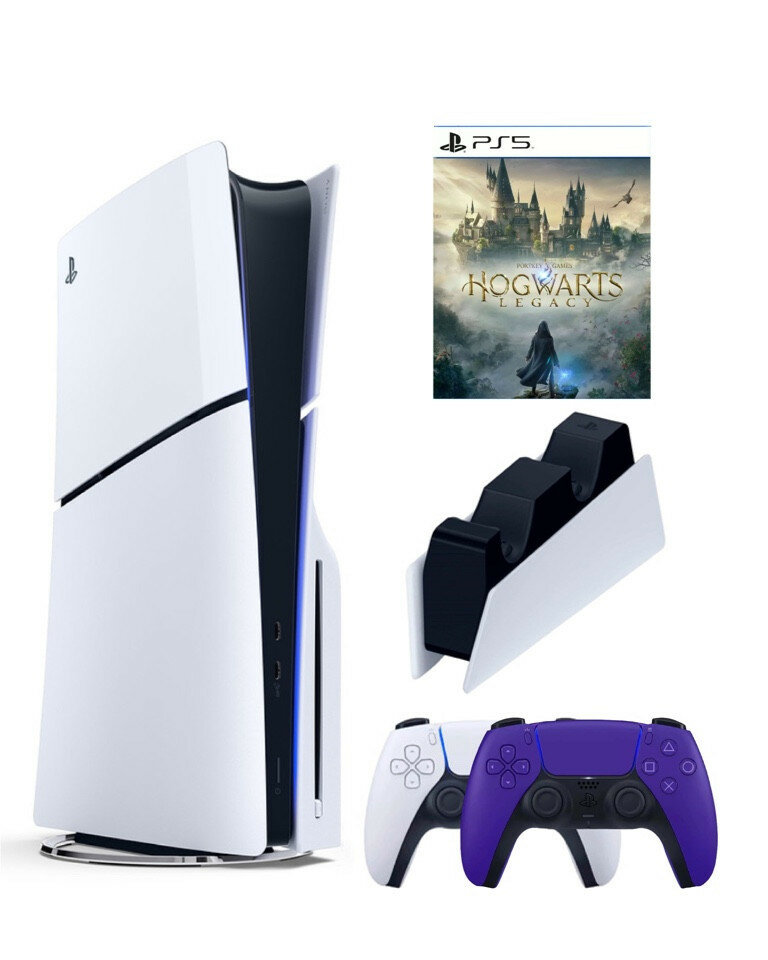 Приставка Sony Playstation 5 slim 1 Tb+2-ой геймпад(пурпурный)+зарядное+Хогвартс