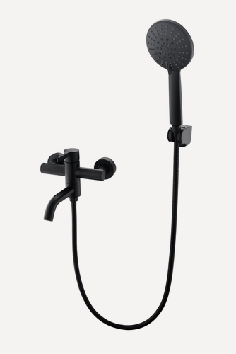 Изображение товара Смеситель для ванны из нержавеющей стали с коротким поворотным изливом черный / гарантия 5 лет / коллекция Vessel