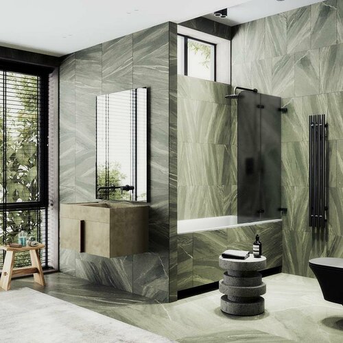 Maybah Glass Шторка для ванны складная 2 секции 1400*515 Стекло 6 мм Графит матовый MGV-577-6 MaybahGlass