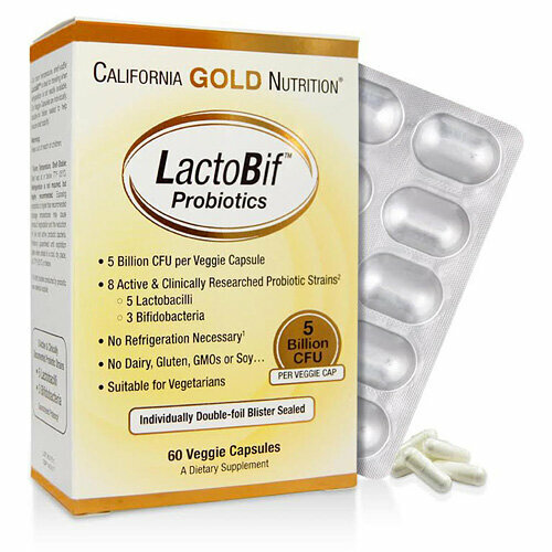 пробиотики lactobif california gold nutrition 30 млрд кое 60 капсул California Gold Nutrition LactoBif Probiotics 5 Billion CFU 60 veggie capsules (лактобиф пробиотик)