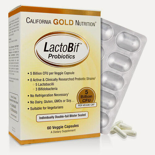 Изображение товара California Gold Nutrition LactoBif Probiotics 5 Billion CFU 60 veggie capsules (лактобиф пробиотик)