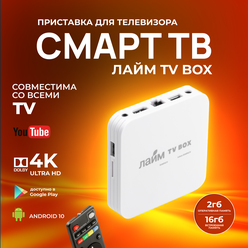 Лайм TV Box T95 MINI 2/16Гб / Андроид ТВ приставка c WI FI/ 4К / Смарт ТВ / Медиаплеер/ + 300 ТВ-каналов бесплатно /приставка для цифрового тв