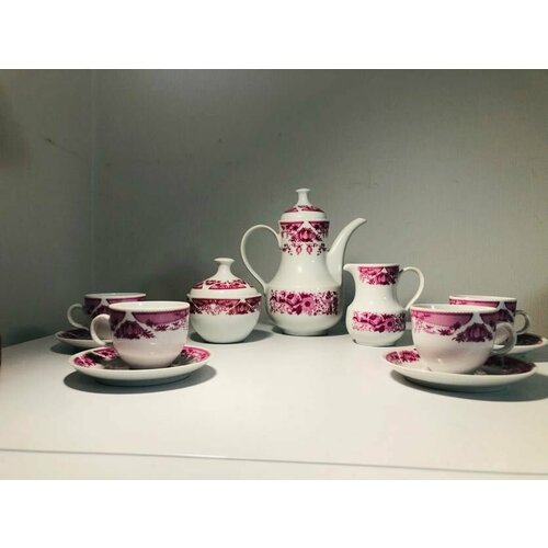 Сервиз антикварный кофейный благородный 11пр фарфор живопись Kahla ГДР 6860₽