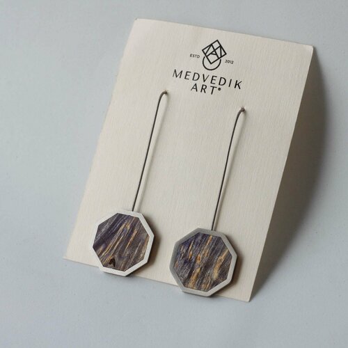 Серьги Медведик Арт, дерево, фиолетовый
