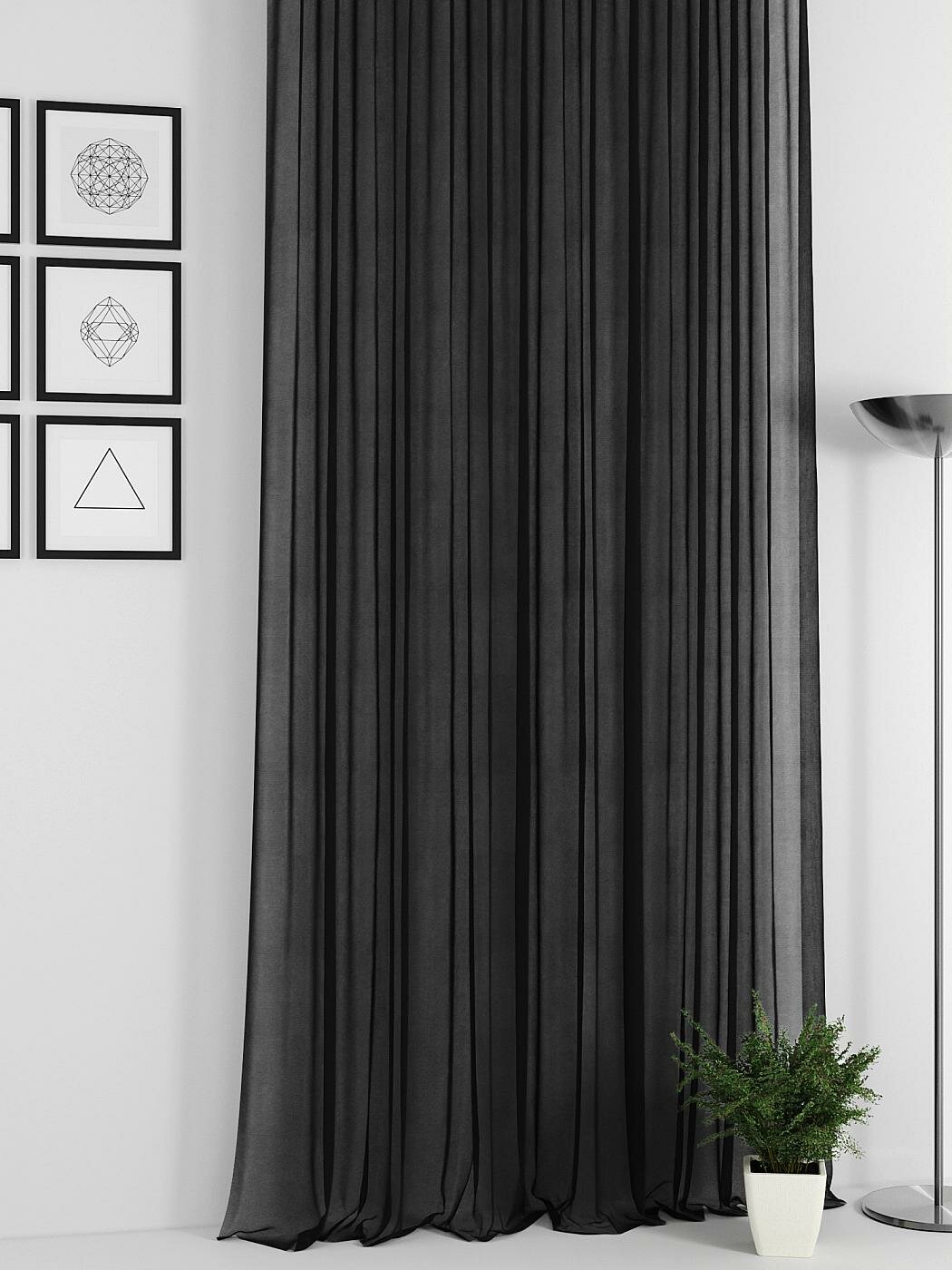 Тюль AT HOME Дориди (черный) высота 340 см, ширина 300 см, крепление - шторная лента, Серый/черный