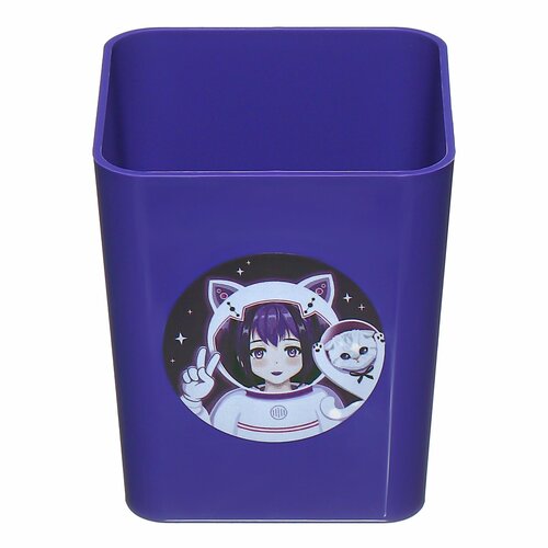 Подставка-стакан для канцелярии пластик Base, Space Anime, фиолетовая
