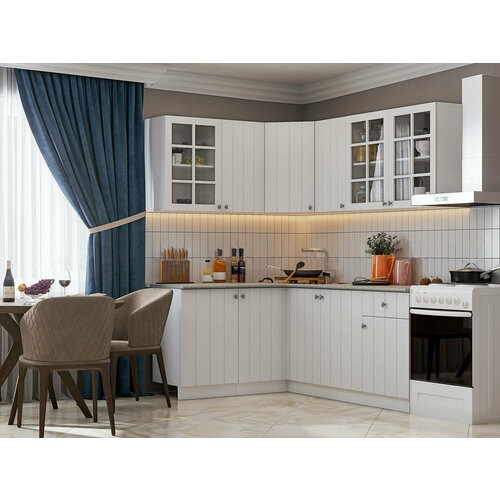 Кухня угловая Техно-1 размер 1,4х1,8м цвет белый, столешница Антарес Миф
