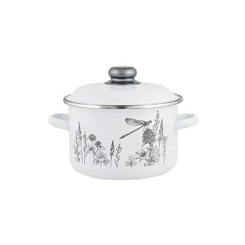 Кастрюля эмалированная Appetite FLORA-2, с крышкой, 5,5 л белый