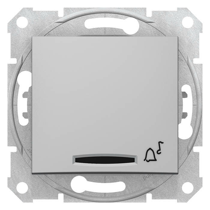 Выключатель 1-клавишный кнопочный Schneider Electric SEDNA с подсветкой, скрытый монтаж, алюминий, SDN1600460
