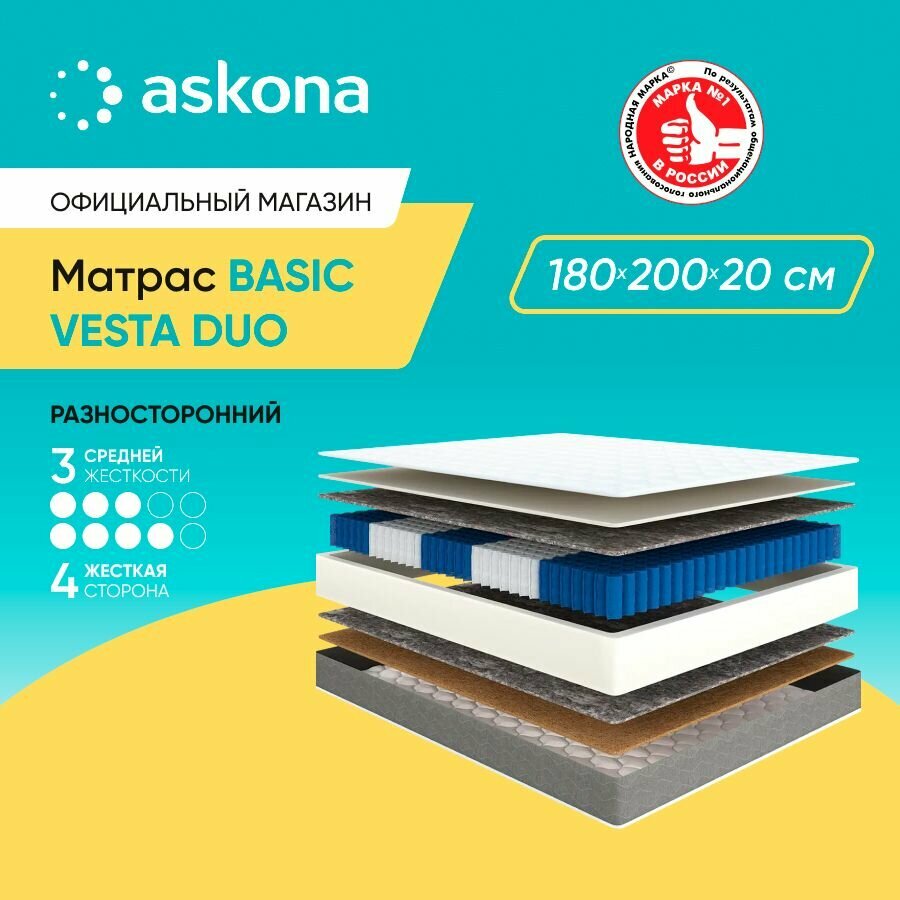 Матрас анатомический Askona (Аскона) Basic Vesta Duo 180х200