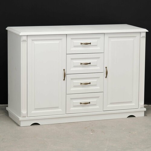 Комод белый с ящиками и дверцами Харви из массива сосны с филенкой для спальни и кухни в викторианском стиле, комод деревянный для вещей и одежды на ножках напольный