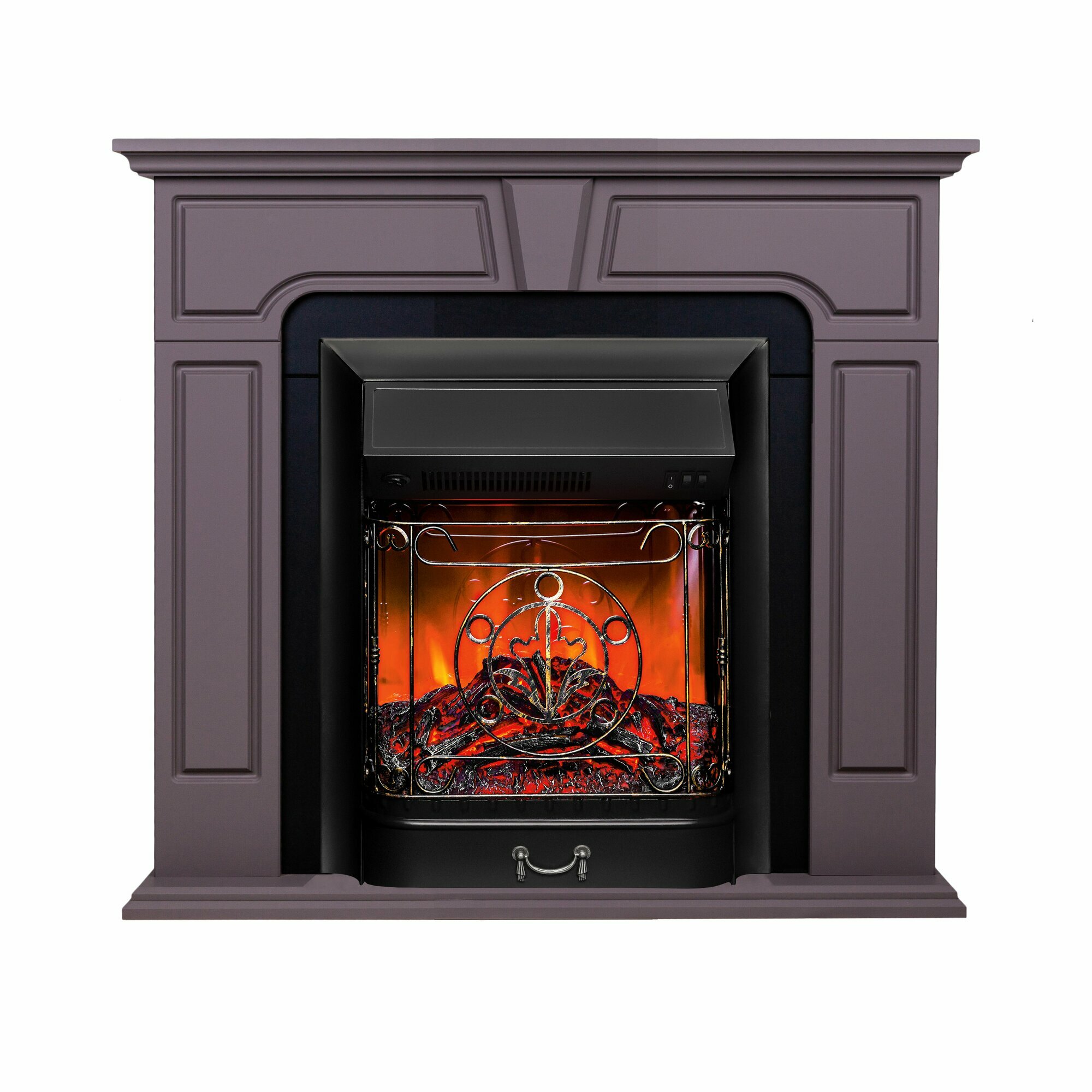 Электрокамин RealFlame Theodor серый с очагом Majestic Lux, имитация пламени, звук