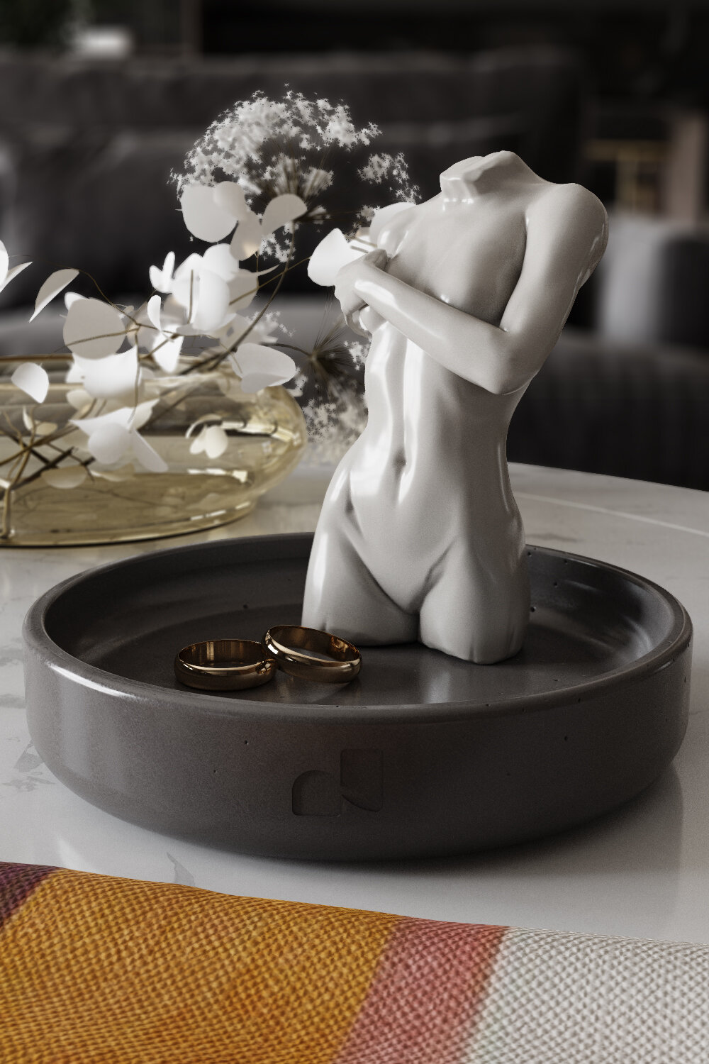 фото Интерьерная посуда для кухни и гостиной. Декоративная поднос - подставка 11х11 см. Bordeaux circle XS белая глянцевая.