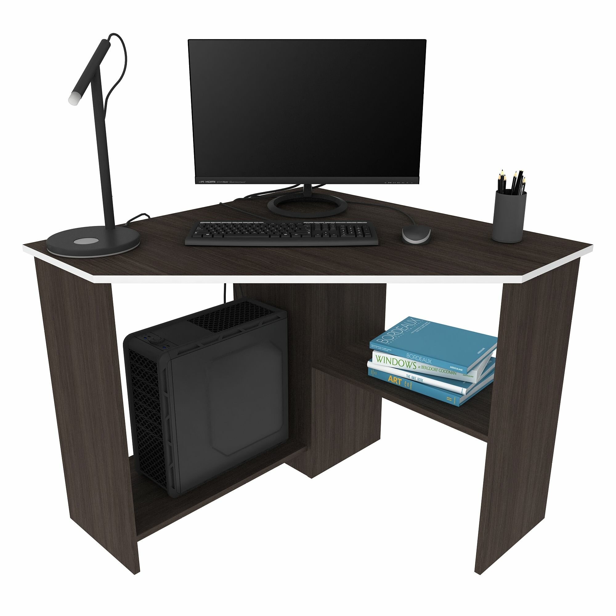 Письменный стол, компьютерный стол угловой с полками Corner 900 Венге/Белый, 90*90 см.
