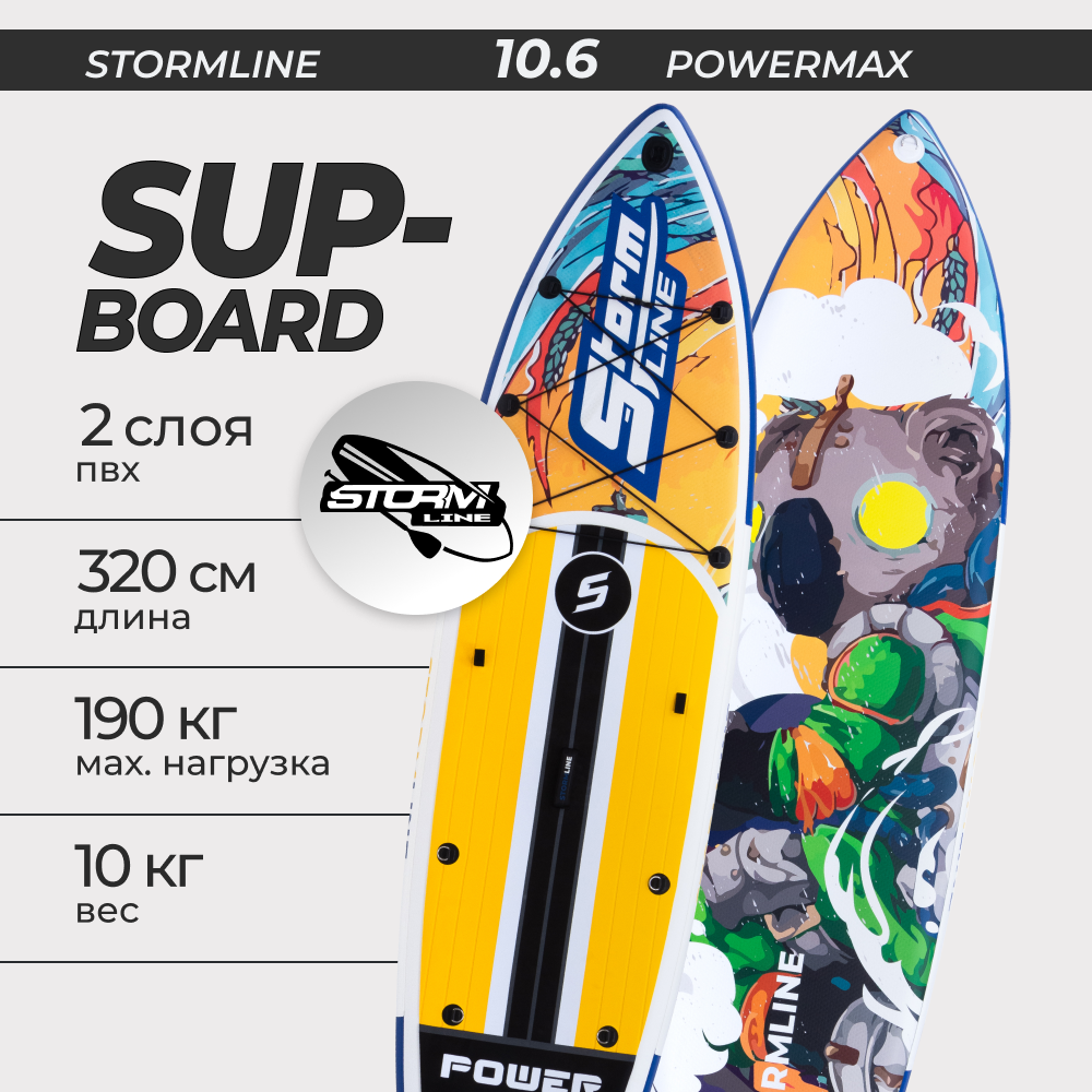 Сап борд надувной двухслойный для плаванья Stormline PowerMax 10.6 / Доска SUP board / Сапборд