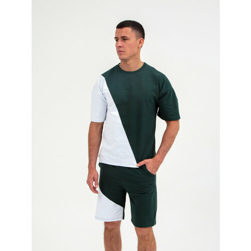 Костюм спортивный Jools Fashion мужской спортивный летний для занятия спортом, шорты майка, размер 54, белый, зеленый