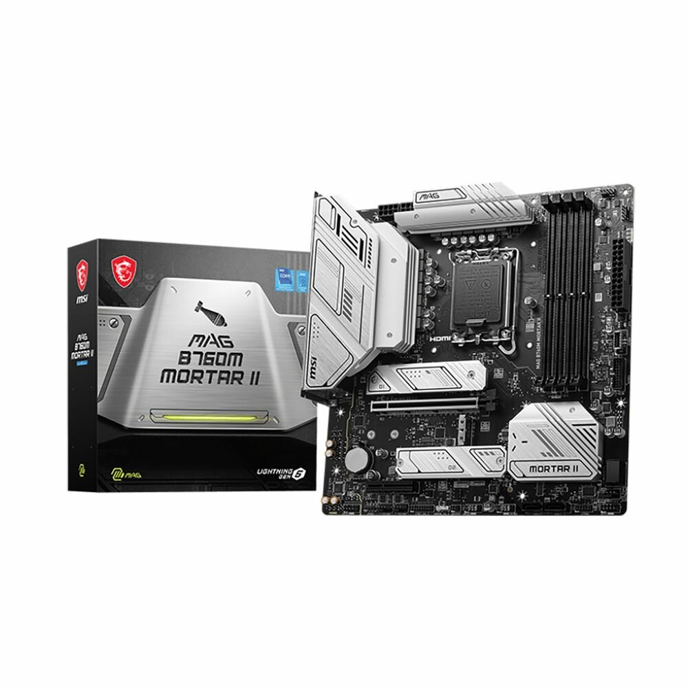 MAG B760M MORTAR II mATX LGA1700 4DDR5 PCI-Ex16 PCI-Ex4 3M.2 4SATA3 USB3.2 Gen2x Wi-Fi 6E 2,5G Ethernet