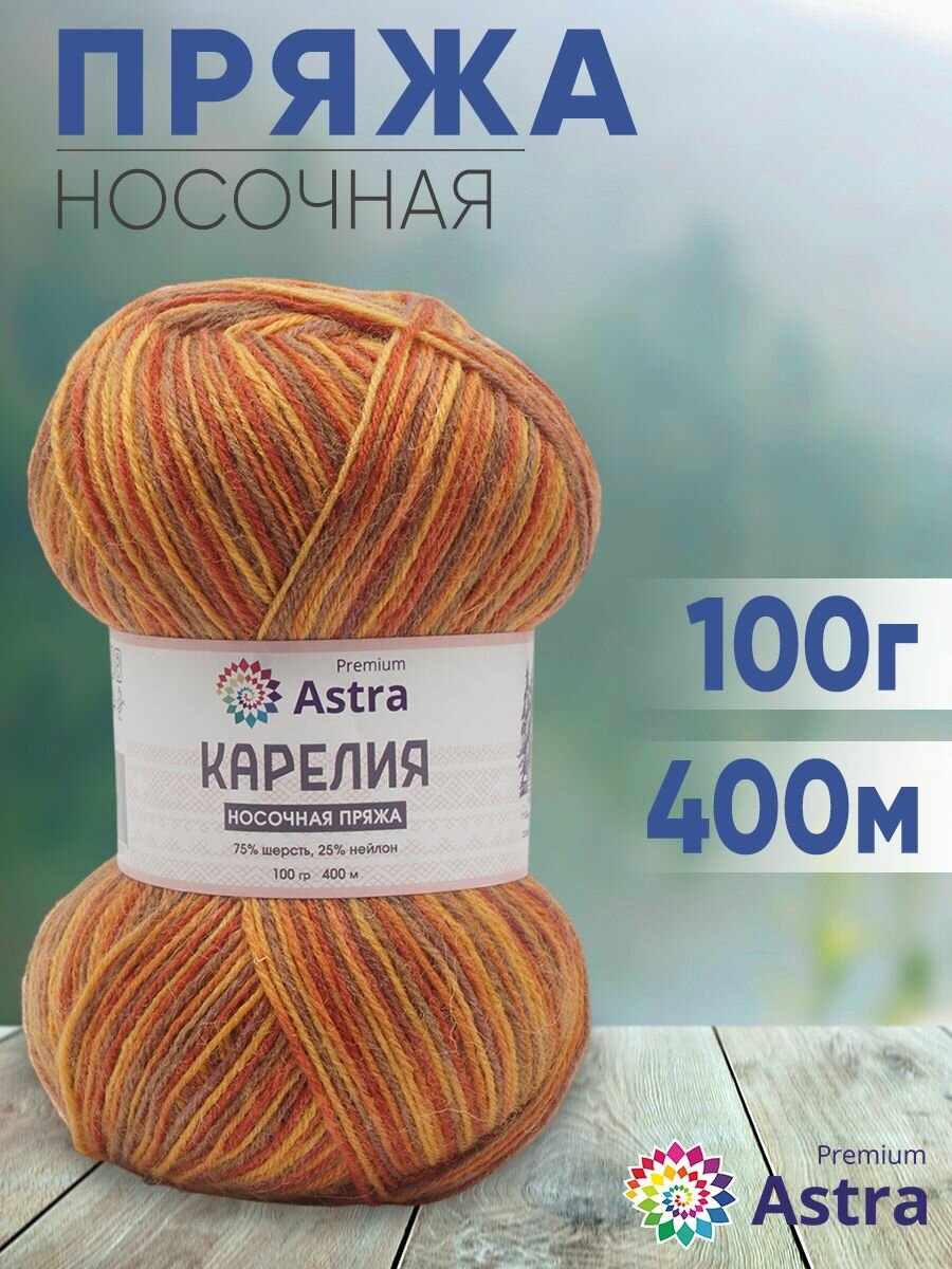 Пряжа для вязания Astra Premium 'Карелия' носочная (Karelia sock), 100г, 400м (75% шерсть, 25% нейлон) (1001), 2 мотка