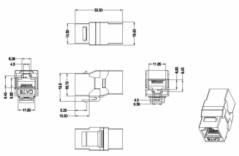 Hyperline CA2-KJ-C6-BK Проходной адаптер (coupler), RJ-45(8P8C) формата Keystone Jack, категория 6, 4 пары, черный