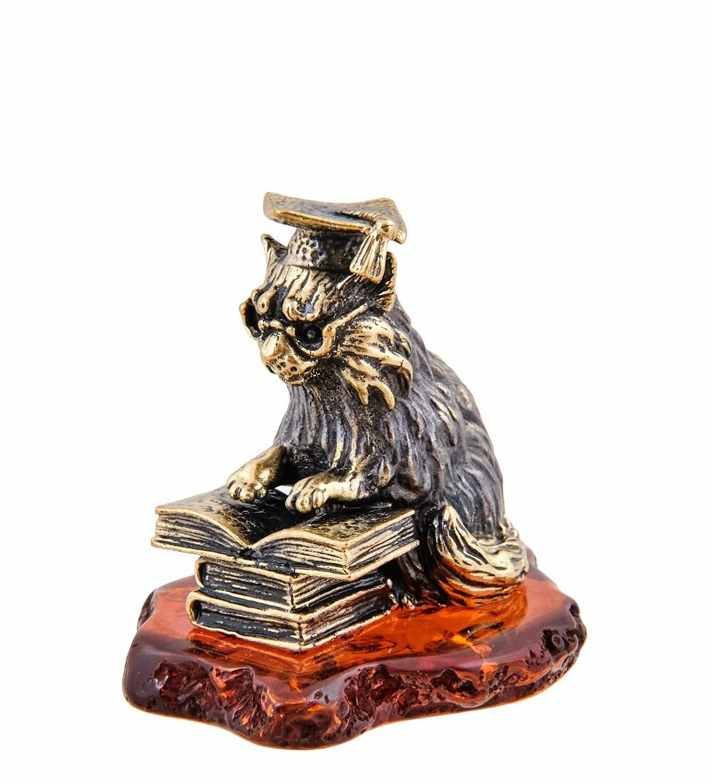 Фигурка 'Кот ученый' (латунь, янтарь)