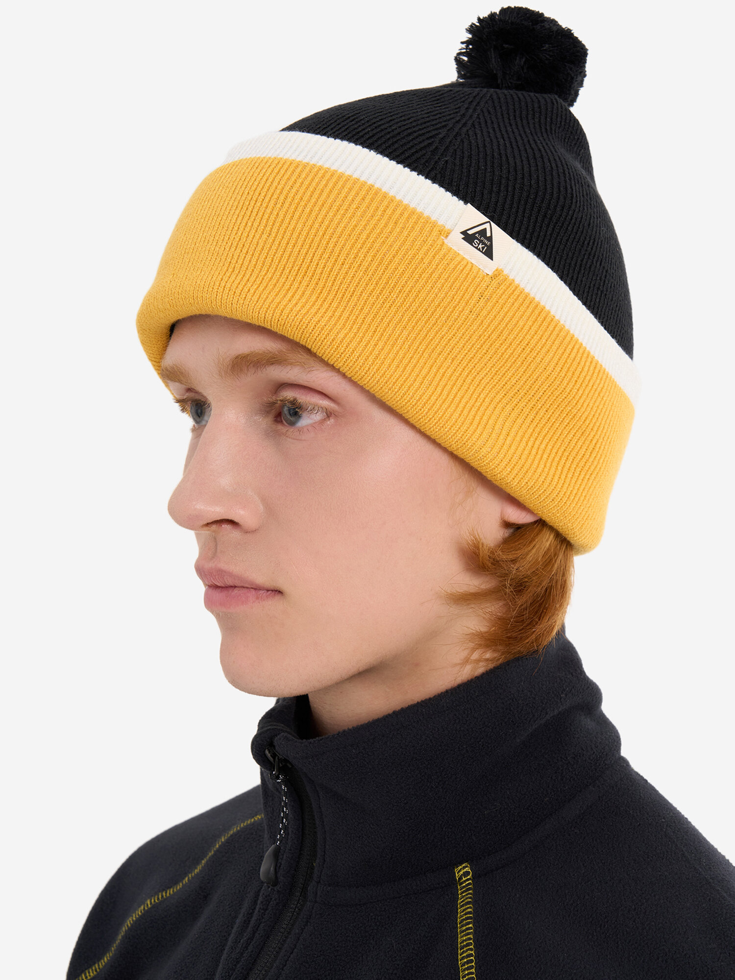 Шапка GLISSADE для мужчин, размер one size, черный/желтый